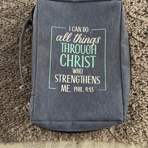 Source Unknown Blue Bible Cover Bag with Inspirational Quote